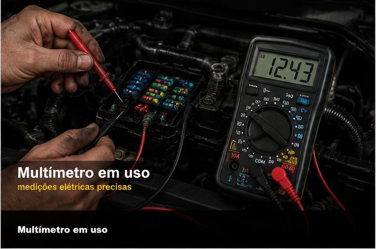 Multímetro em uso na auto elétrica